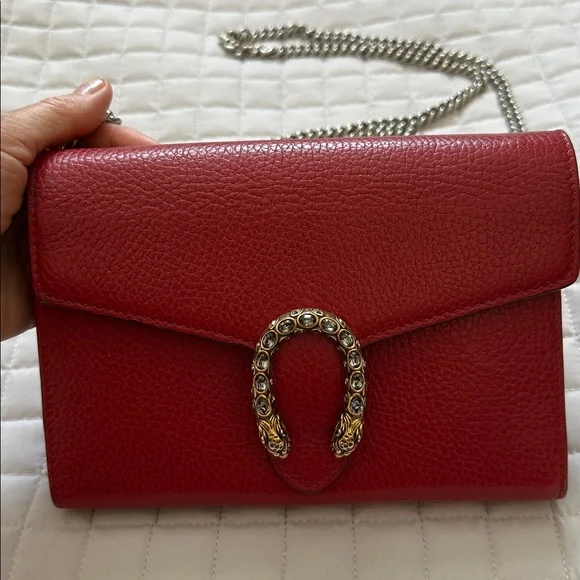 Gucci Dionysus Red leather Wallet on chain /WOC - Picture 1 of 12